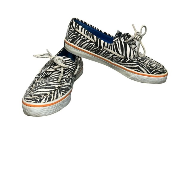 Sperry Top-Sider Zebra Boat Flats Shoes Womens 8 M Black White Sequins Slip On - Picture 1 of 12